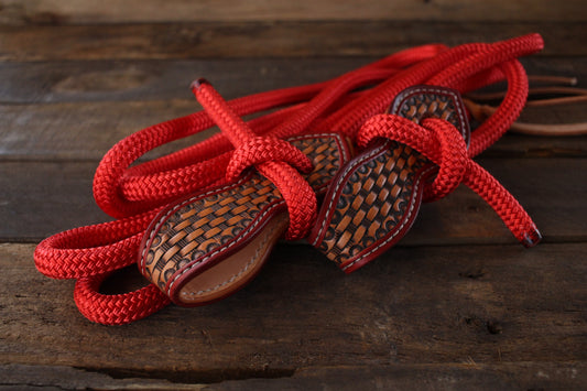 Red Split Reins With Slobber Straps (6.5ft)