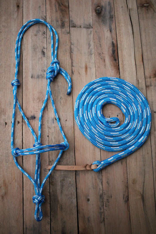 Blue/White Rope Halter & Lead Set (Full)